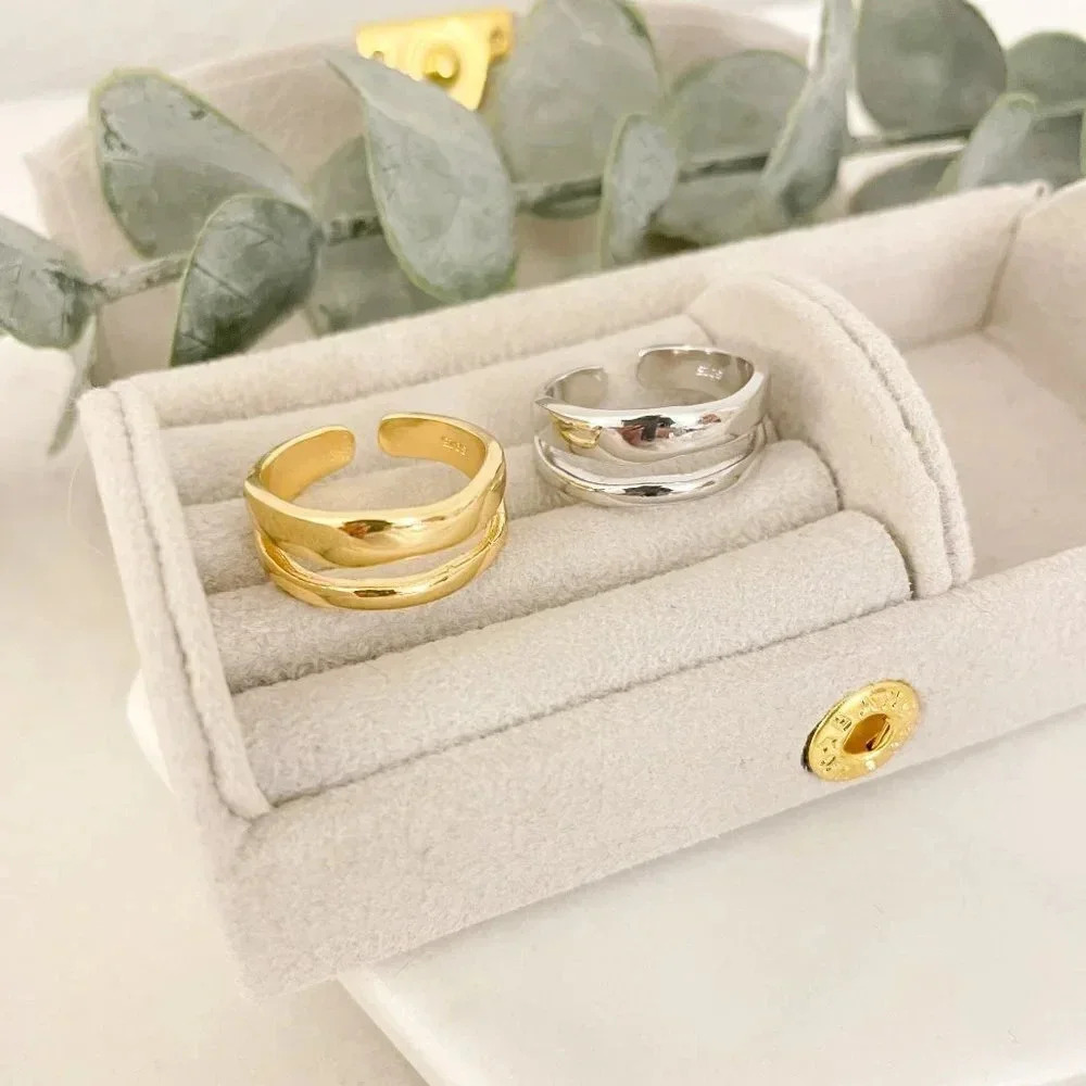 925 Sterling Silver Dainty Minimalist Ring Stackable Double Layer Ring Band - Picture 8 of 8